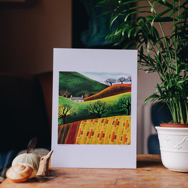 Across Blanket Fields Norther Ireland art print showing rolling drumlins