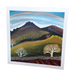 Painting of a landscape with mountains, trees, and a blue sky. Mourne mountains art, hiker gift, Northern Ireland Artist Hannah Dorman, Autumn art scene