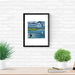 Framed A4 art print , Swallows and sails, coastal art in room setting on brick wall
