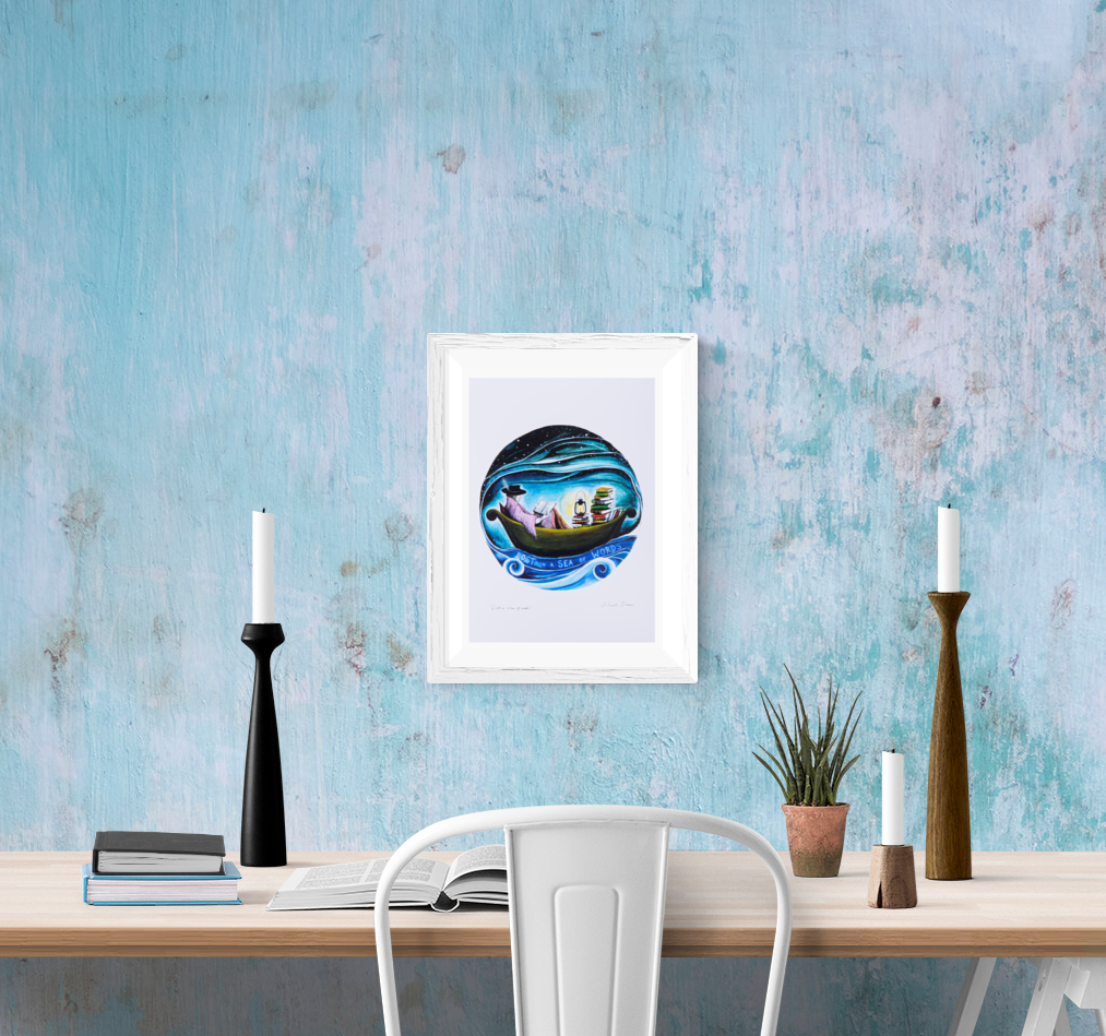 Woman in a boat in a hat and blanket reading a book, solitude art, mindful moment