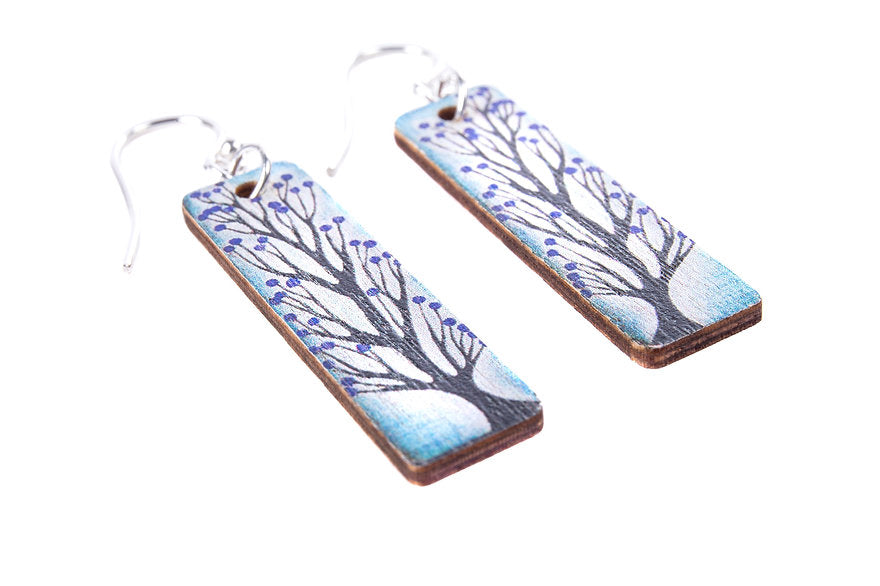Tree Drop  ~ Wood & Sterling Silver ~ Earrings