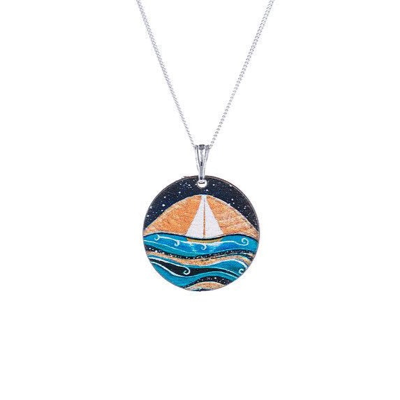 Star Sailing Small ~ Wood & Sterling Silver Chain ~ Pendant