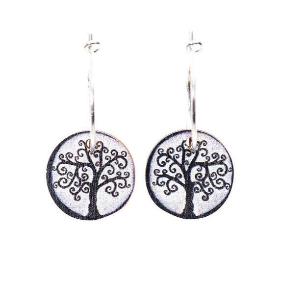 Tree Of Life Small ~ Wood & Sterling Silver ~ Earrings