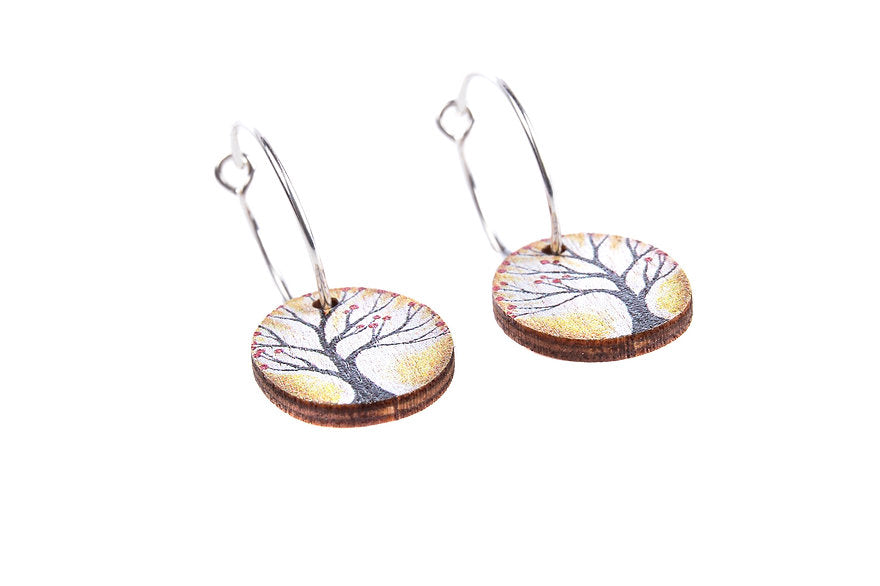 Ochre Trees ~ Wood & Sterling Silver ~ Earrings