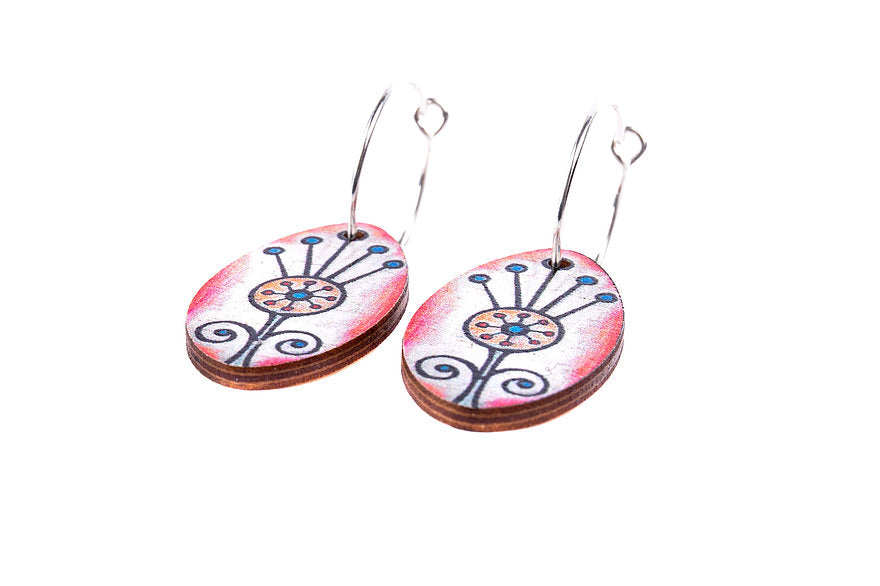 Rust Thistle ~ Wood & Sterling Silver ~ Earrings